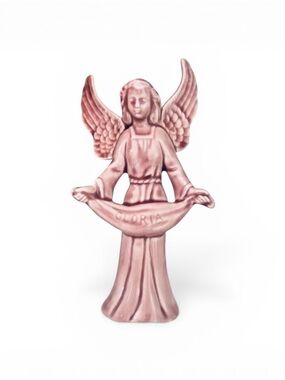 Vintage Ceramic Pink Glazed “Gloria” Angel 6” Figurine